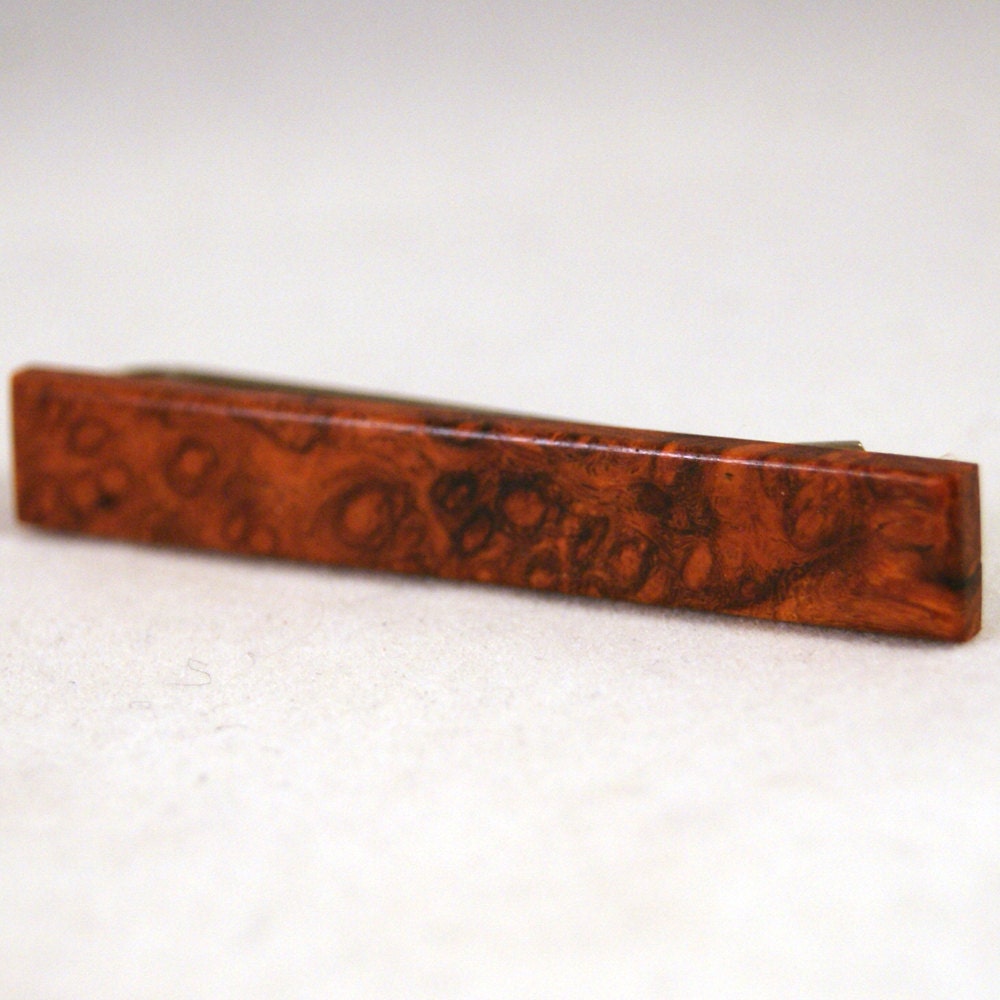 Tie Bar - Asian Amboyna Burl wood tie clip - slip style (TB-300)