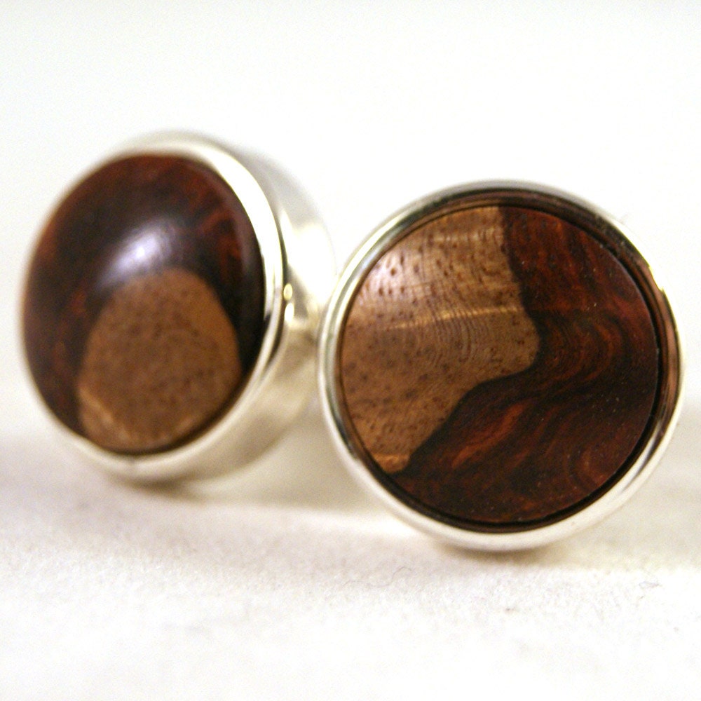 Cuff Links - Asian Afzelia Burl in Sterling Silver Bezel (CL-569)