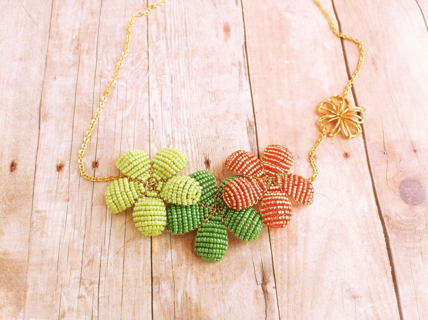 Statement Flower Necklace - Citrus Beaded Flower Necklace - Ododo Originals