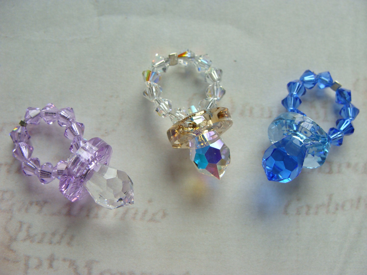 3 Swarovski Crystal Baby Pacifiers Handmade Gift Suncatchers Pendant Keychain Ornament Keepsake Boy Girl Jewelry Accessories Present Infant