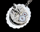 Steampunk Necklace- Industrial Wedding- Luxury Statement- Silver Clockwork- Vintage Watch Movement- Swarovski- Filigree- tasherajean- SPN22