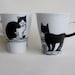 Black and White Cat on rooftop -  Handpainted Porcelain  Mug