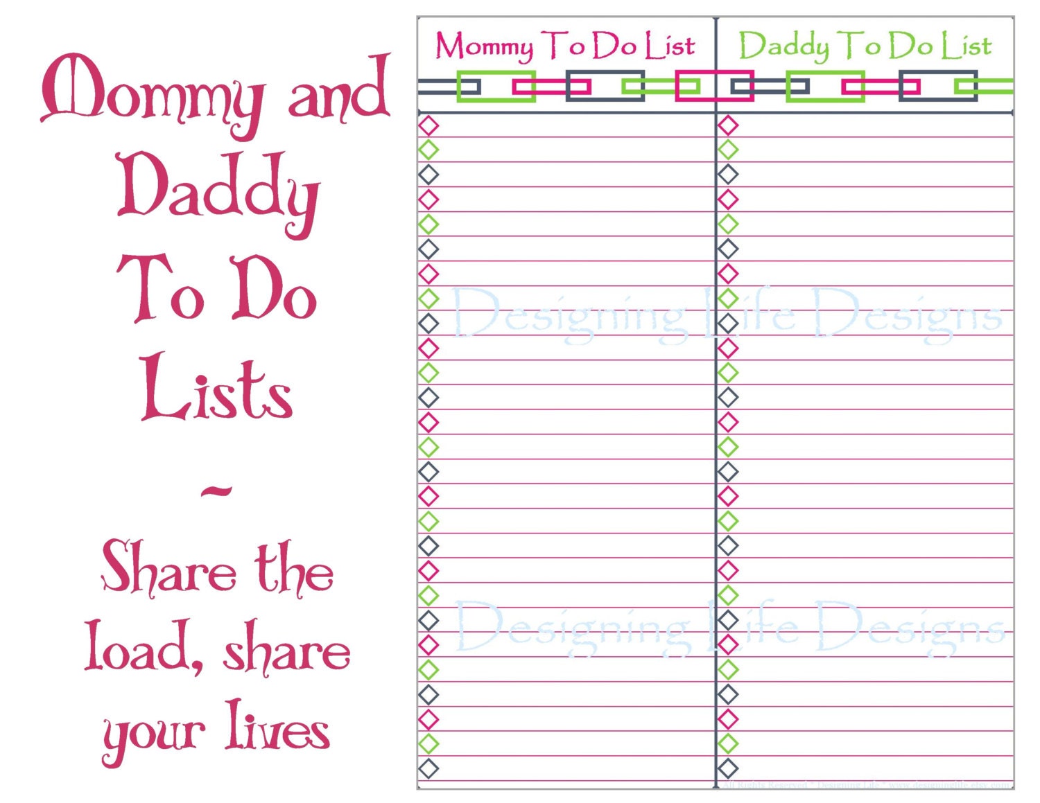 To Do List - Mommy and Daddy Checklist - PDF Printable - Honey Do List