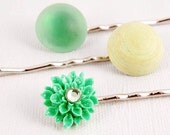 Hair Pins Lime Green Flower Summer Floral Accessories for Her Girl Under 15
