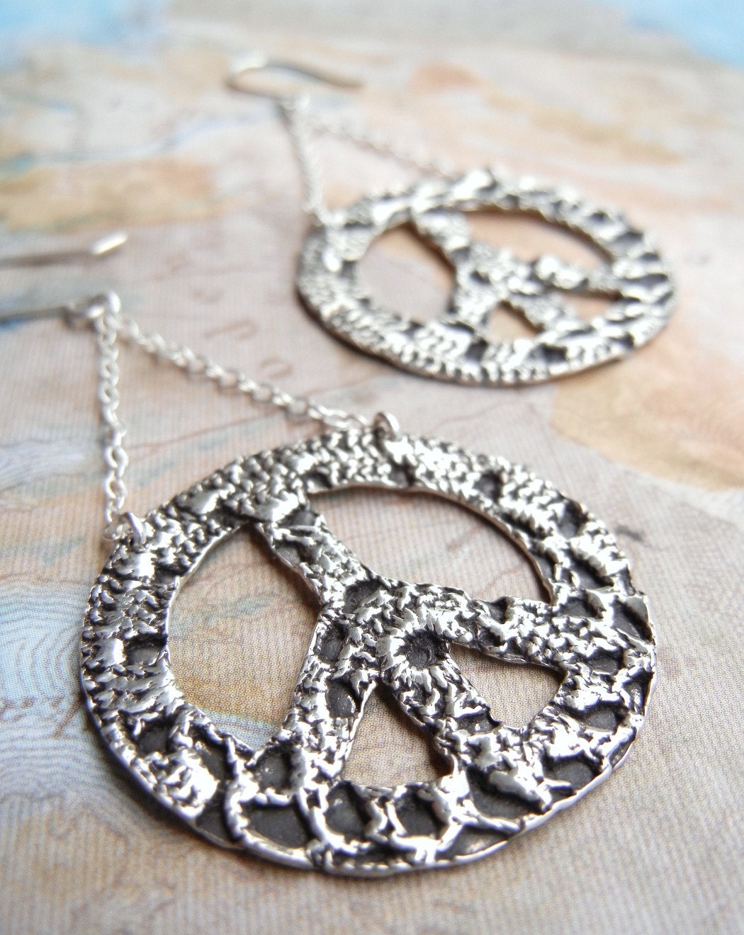 Peace Sign Jewelry, Handmade Silver Peace Sign Earrings, Boho Jewelry, BOHO CHIC Peace Sign Hippie Earrings by HappyGoLicky