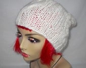 Winter White Chunky Cabled Hand Knit Slouchy Hat in Alpaca