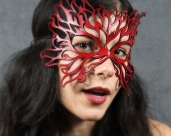Flame mask in red leather