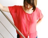 Pink Rose Quartz Necklace Extra Long Faceted Gemstone Statement Pendant, Vintage Brass Rope Chain