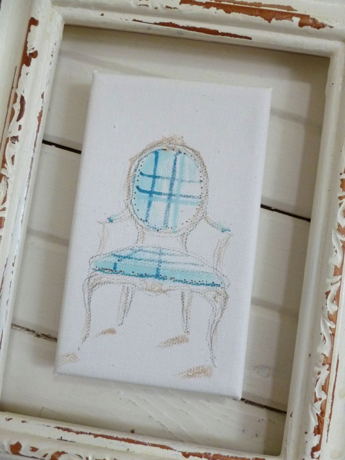 Chair Painting Original Sketch on Stretched Canvas Drawing Illustration French Chair