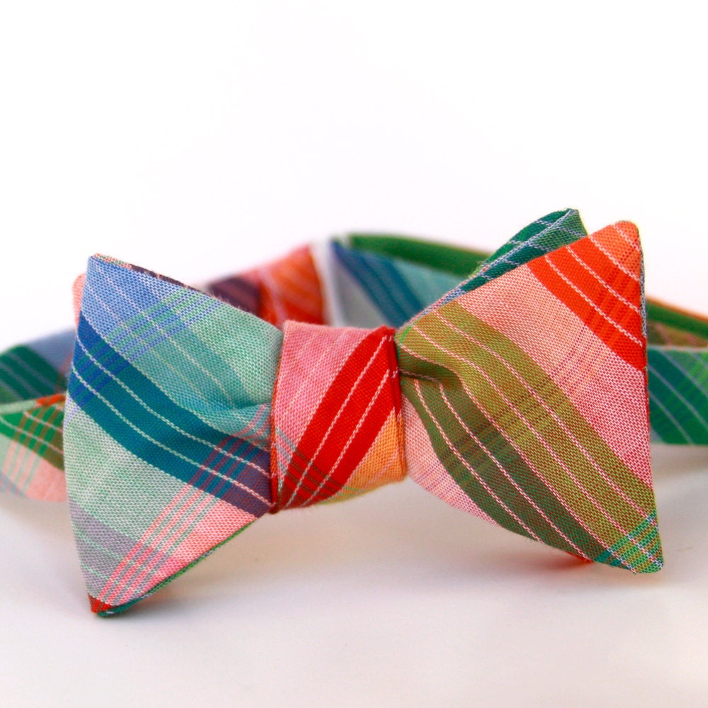 rainbow plaid freestyle bow tie