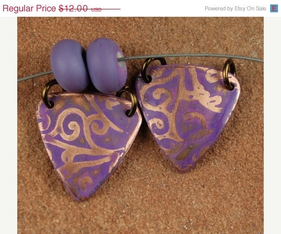 On Sale Etched Copper Metal Stamps, Scrolling Purple Pink SRA 633 by CCDesign