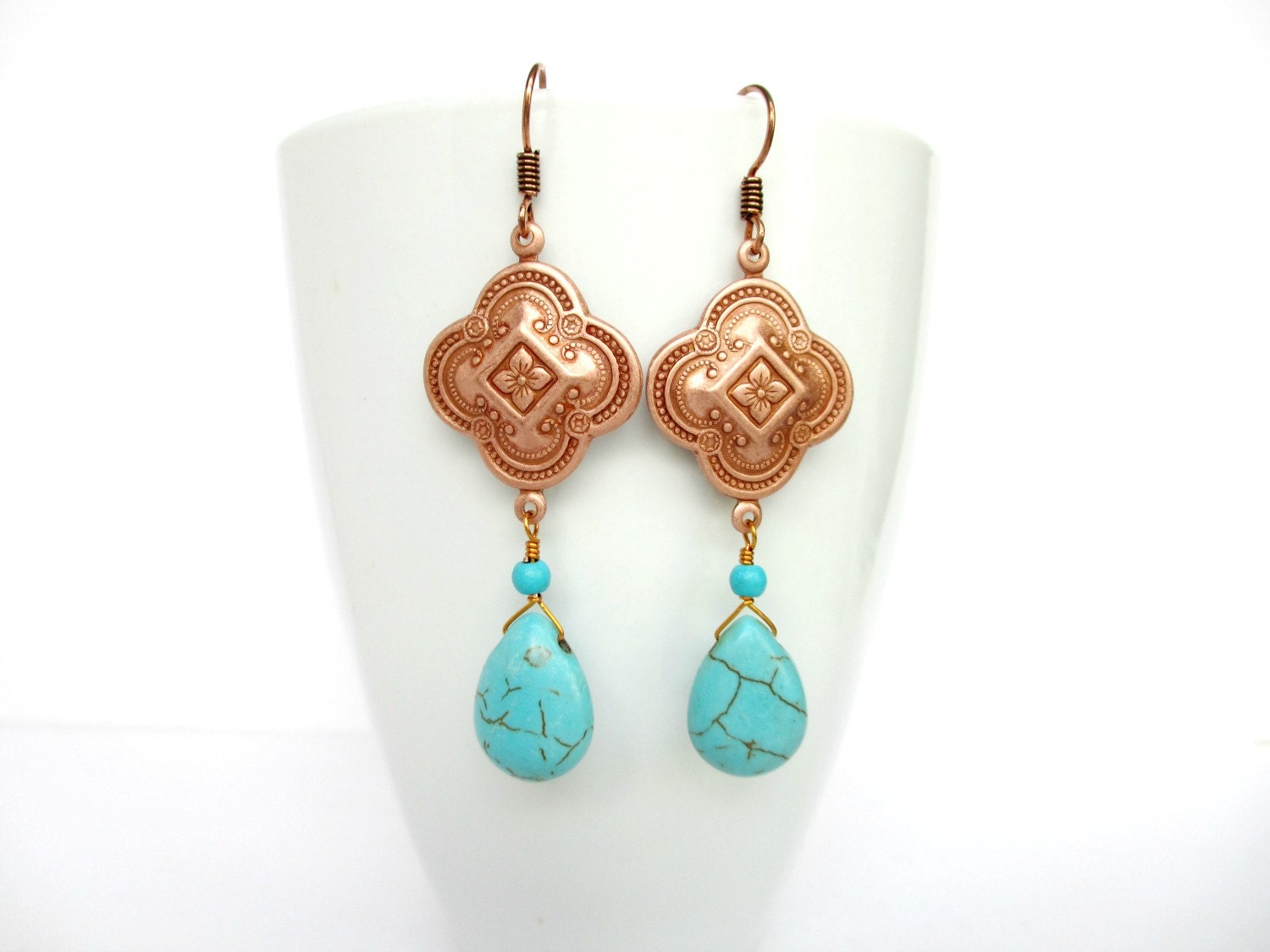 Rose Gold Dangle Drop Earrings, Bohemian Jewelry
