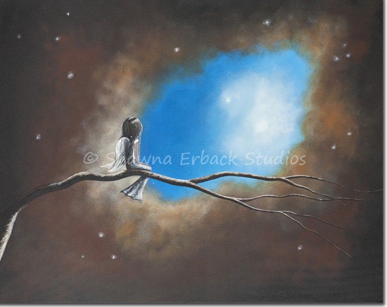 GUARDIAN ANGEL FAIRY Looking Up To Heaven 8x10 Art Print Erback Fairies Mystical pretty sparkling sky