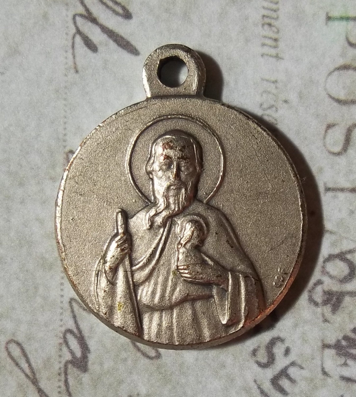 Vintage Italian Silver Medal Saint Jude Thaddeus Patron Saint Of Desperate Cases & Lost Causes Holy Charm, Pray For Us