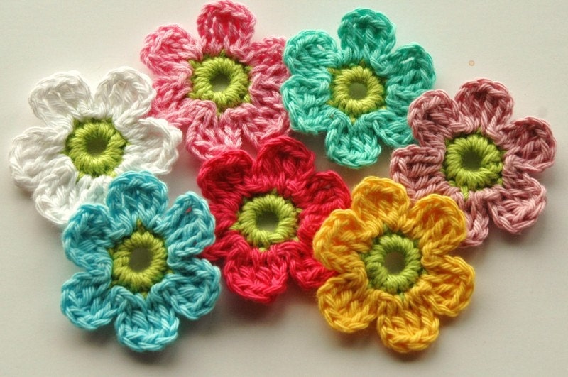 Crochet Flowers Spring Floral Pink Yellow Lime Blue