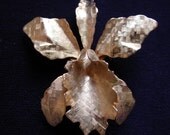 70s Orchid Pin Gold Tone Flower Blossom Pin
