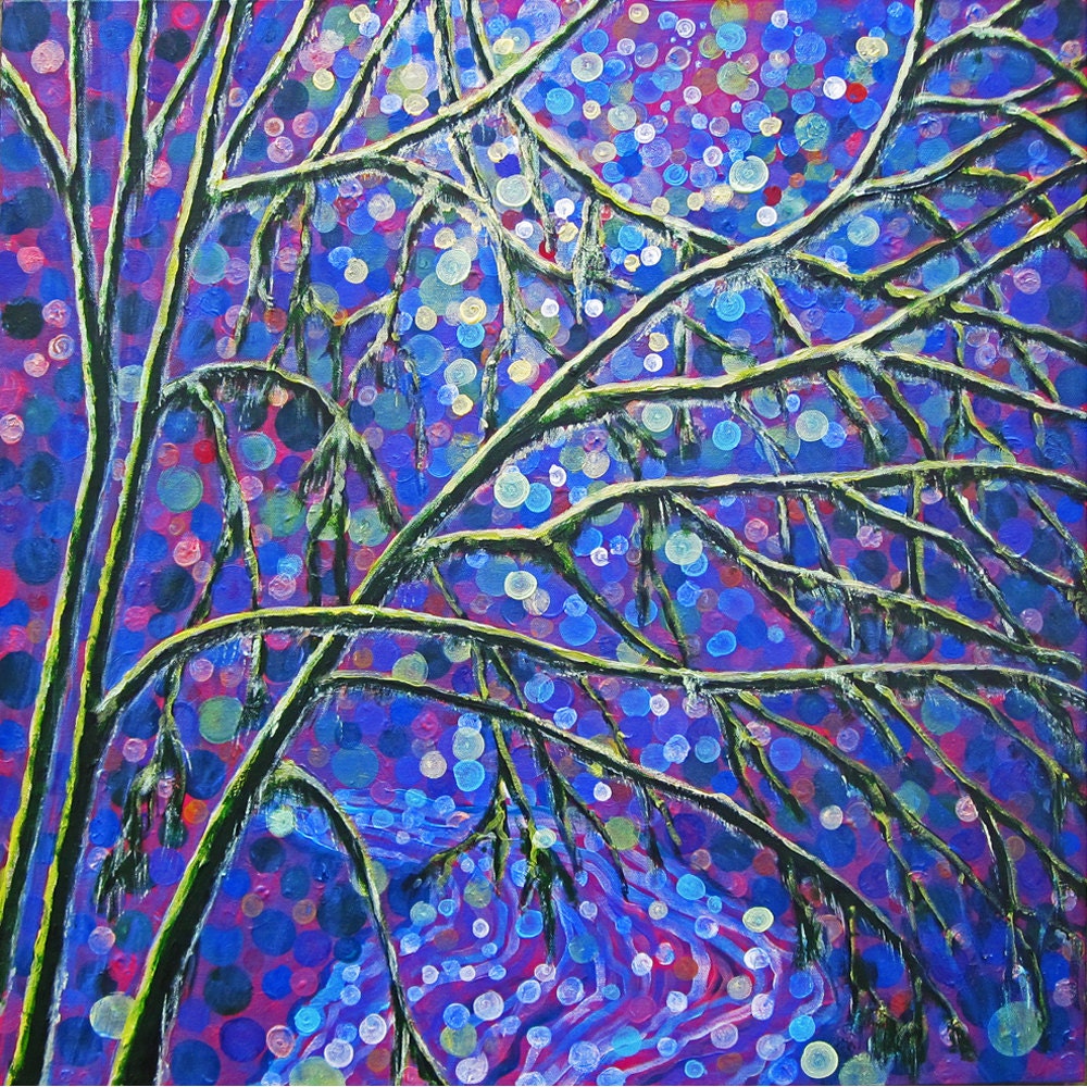 BIG Moss Covered Trees, Original 24" x 24" Tree of Life Acrylic Painting on canvas by Christina Colwell, Modern Contemporary Folk Art