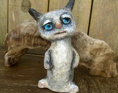 Barney the Bunny Paper mache paper clay hand painted OAAK primitive folk art figurine Re-Used plastic, Green