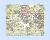 Let's Jet Multicolored Digital Print World Travel Adventure 11 x 14 Map Quote Print