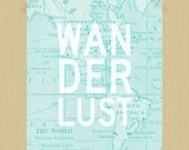Wanderlust Travel Digital Print Adventure World Map in Light Blue 8 x 10 Wall Art