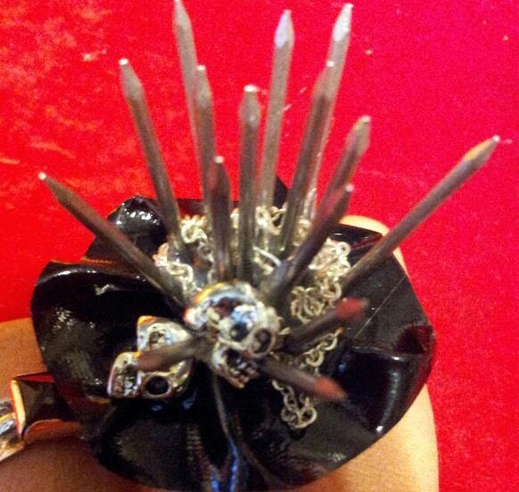 PVC Skulls NAILS Nail Ring, Torture Couture, Avant Garde, Gothic, Haute, Spiked Adjustable Fetish Horror