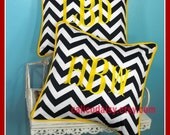 Set of Two Chevron Large Font Monogrammed Pillow Covers - Choice of Colors - 16 x 16 square