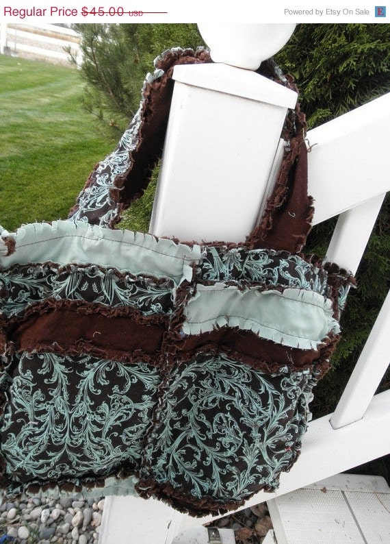 Clearance Sale 50% Off Diaper Bag, PURSE, Rag Quilted Tote, brown, blue, Ready to Ship