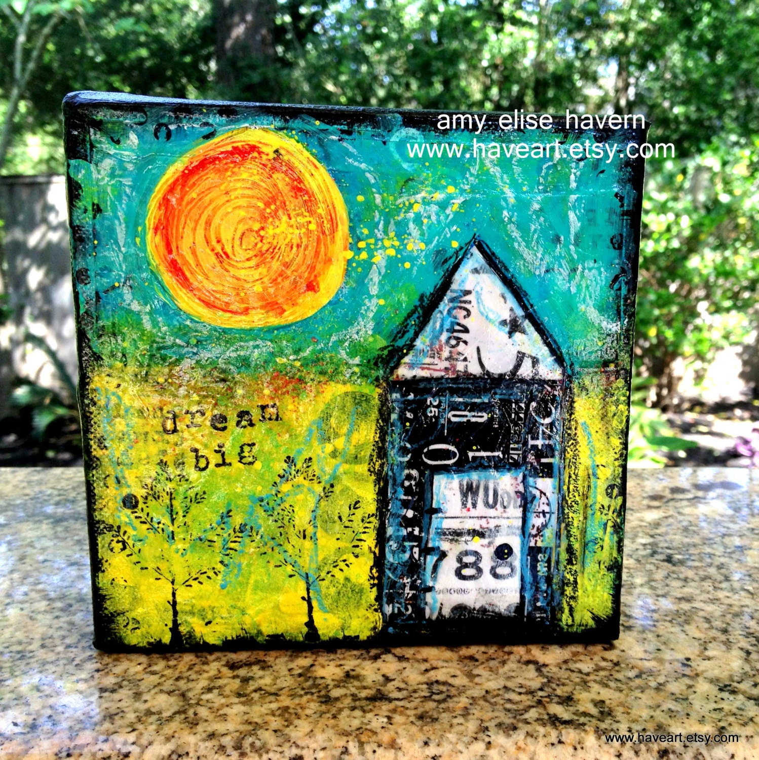 Dream Big mixed media original 6x6