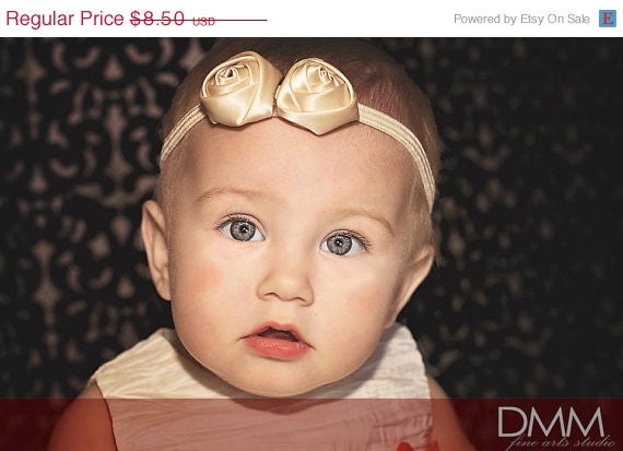 ON SALE Rosette Headband, Baby Photo Prop,Cream Rosette , Rosette, Flower headband, Hippie Headband, Surfer girl, READY To Ship