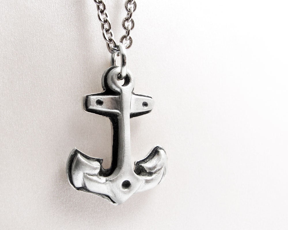 Anchor necklace - silver anchor pendant nautical jewelry eco friendly beach ocean