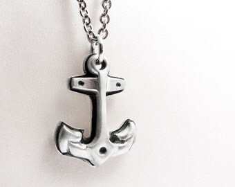 Anchor necklace - silver anchor pendant nautical jewelry eco friendly beach ocean