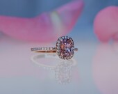 1.8ct cushion Raspberry Peach sapphire Champagne sapphire ring diamond ring 14k rose gold Engagement ring