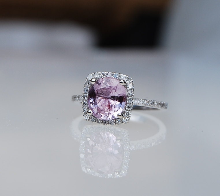 1.83ct Cushion Lilac Peach Champagne Sapphire 14k white gold diamond  Engagement Ring