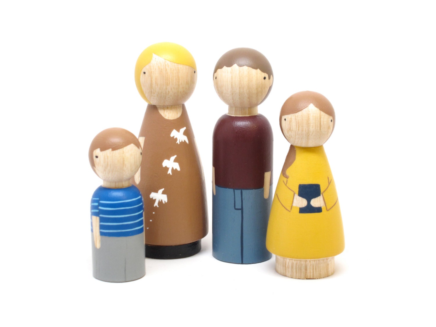 SALE Fair Trade - The Brooklyn Family- Hand-Painted Wooden Peg Dolls for Modern Doll House - Wooden Toys