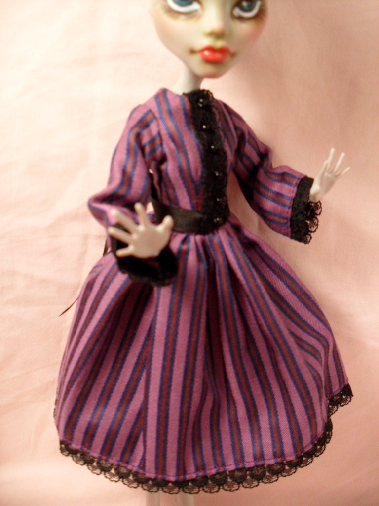 Monster High Doll Dress-Purple Striped with Black Trims