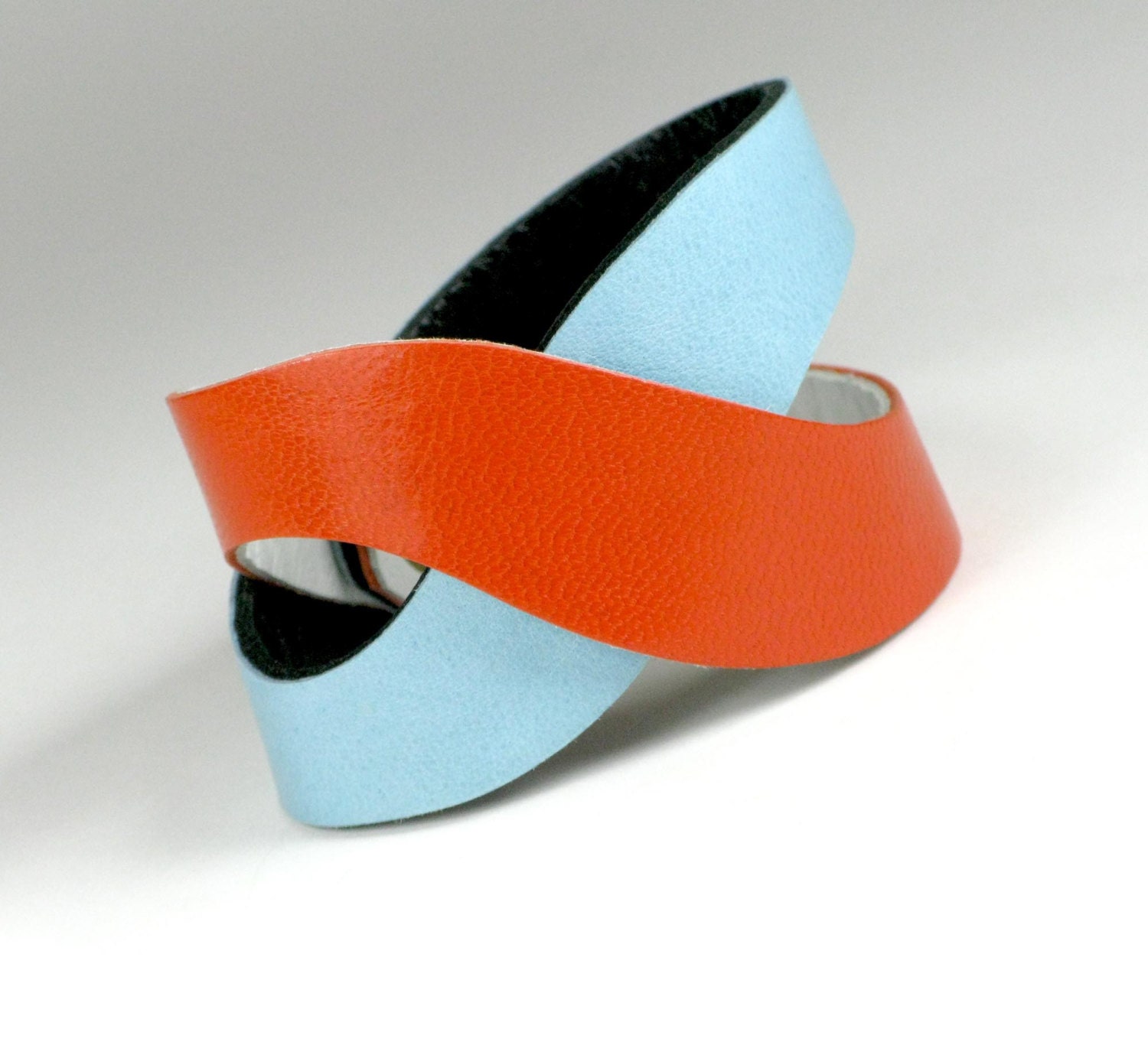 Leather Cuff Bracelet Orange Blue White Black Reversible Cuff