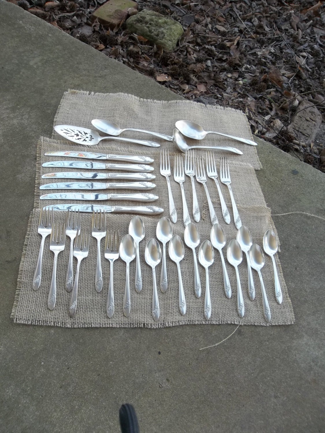 Vintage Flatware Silver Plate Service for 6 QUEEN BESS 1946 Wedding Table Settings French Country Pottery Barn Style Entertaining