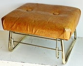 Vintage foot stool - foot rest - leg lounger - Pearl Wick - tan camel - faux leather - adjustable