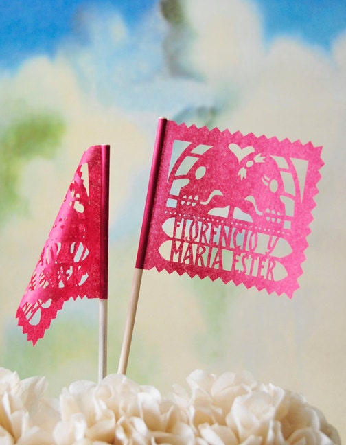 Personalized Dia de Los Muertos theme banderas . AMOR ETERNO Wedding Centerpiece Flags (1 doz)