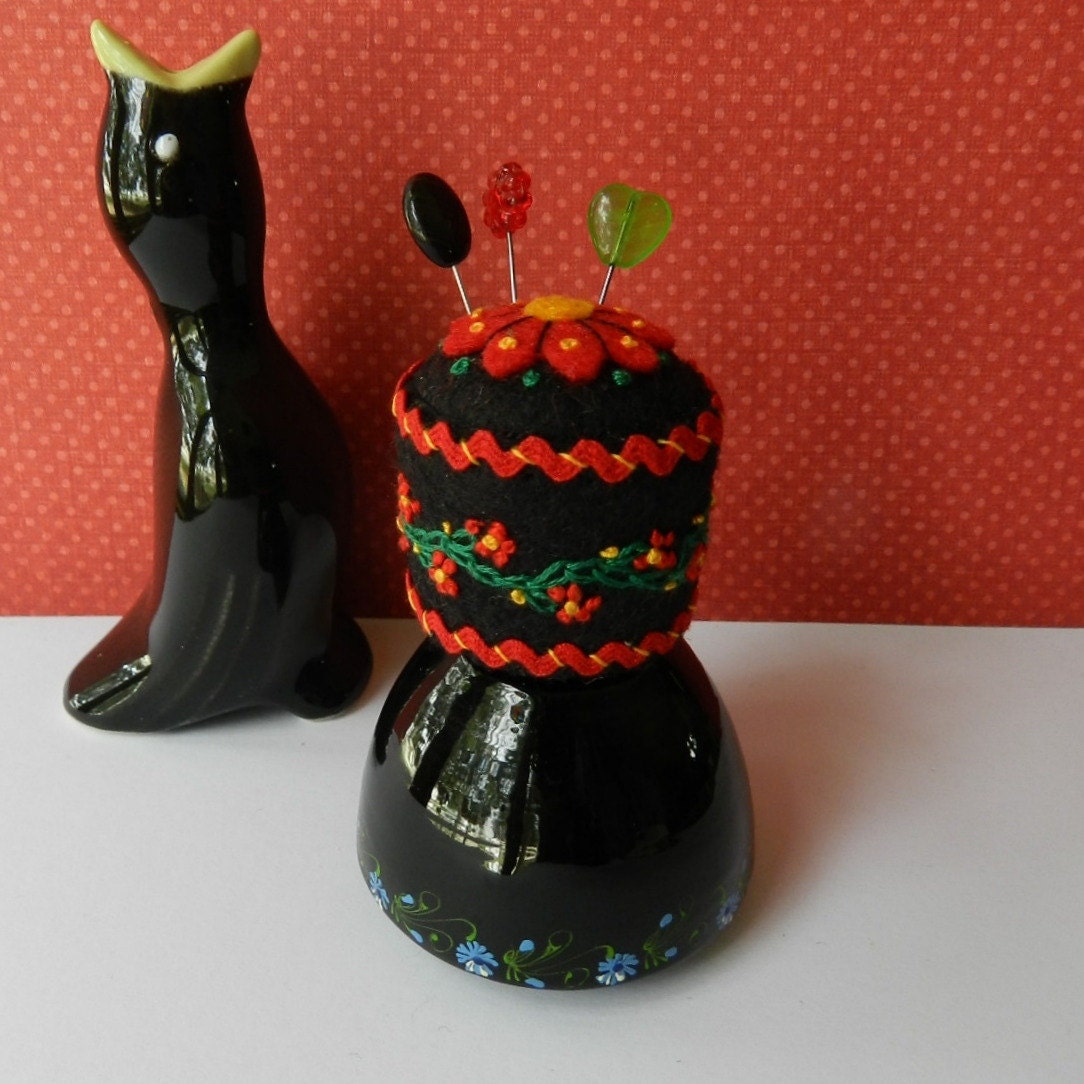 Black and Red Bottle Cap Pincushion