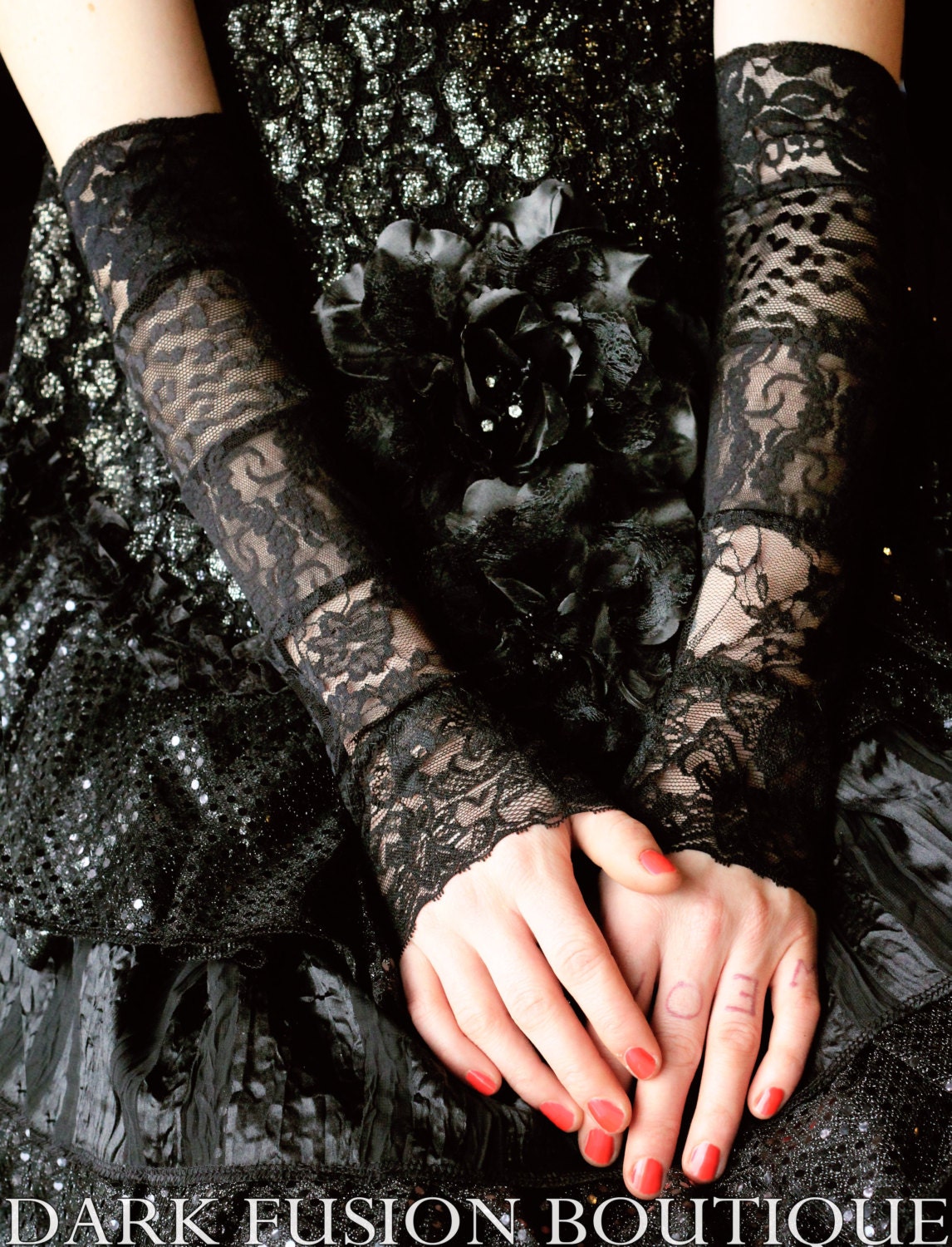 Armwarmers, Black Lace Combo, Gauntlets, Cabaret, Circus, Noir, Goth, Fetish, Black, Vaudeville, Cabaret, Arm Warmers
