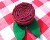 Felt rose brooch pin with bead accents