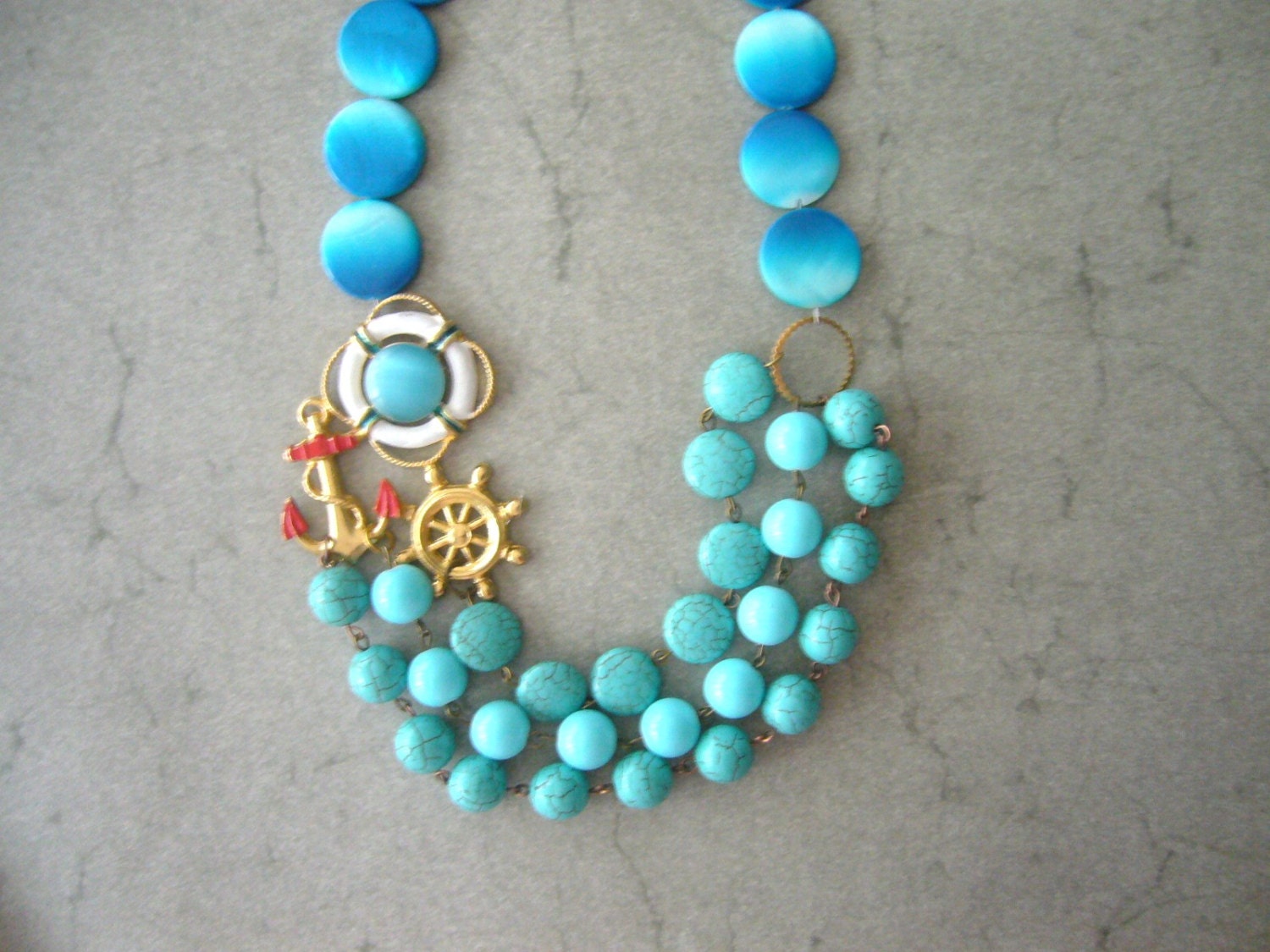 turquoise nautical necklace chunky style vintage altered jewelery bridal