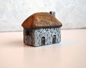 Handmade polymer clay fairy house...fairy houses...fairy gardens...Old Stone English Cottage House with thatched roof