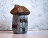 Handmade polymer clay fairy house...fairy houses...fairy gardens...Old Stone English Cottage House with thatched roof