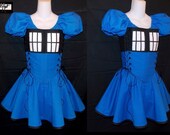 SEXY TARDIS -  Blue, Black, and White Bodice, Mini Skirt and Chemise Top - Custom Size - by LoriAnn