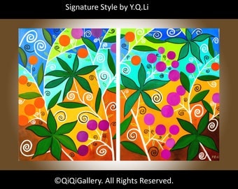 Large Abstract Original Oil Painting " Fiesta" By qiqigallery