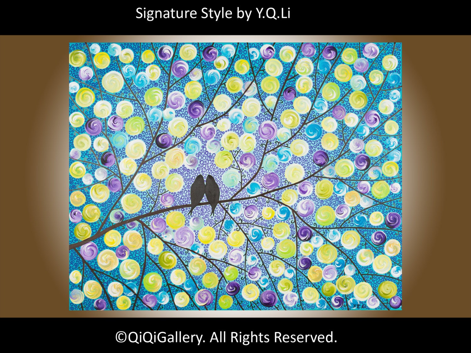 Abstract Painting Landscape Painting Acrylic Painting Impasto Painting Love Birds Painting Tree Painting Wall Décor "Raining Romance"