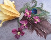 Honey Stargazer lily peacock feather rhinestone flower hair clip fascinator