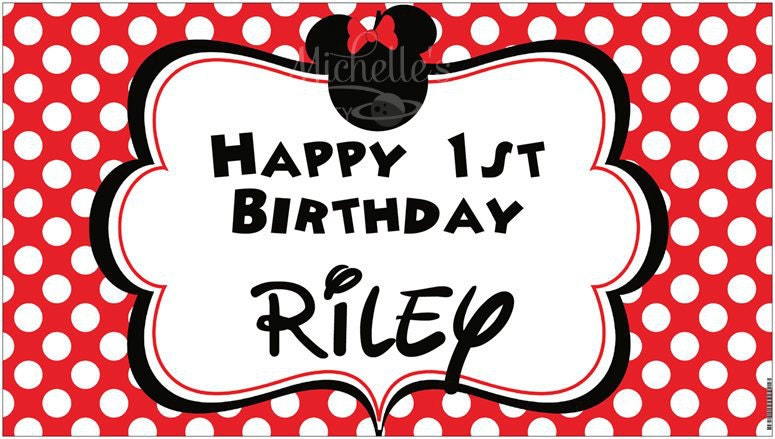 36"x18" Vinyl Banner Minnie Mouse Inspired Party Sign choose PINK or RED Il_570xn